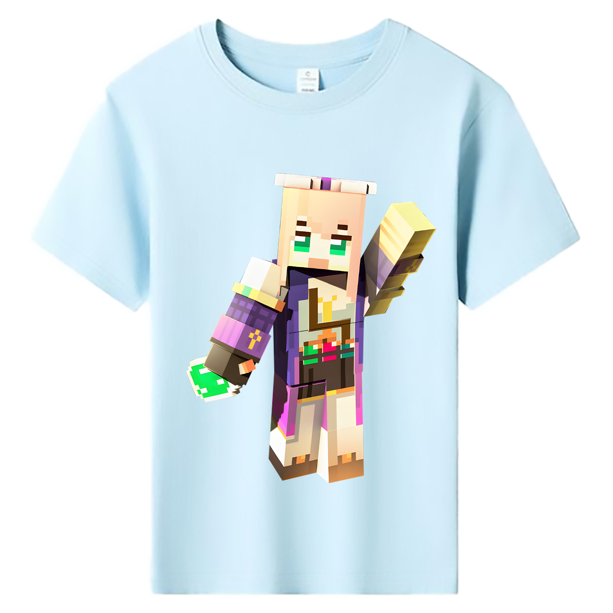 （画像用） マインクラフト ブロックの世界 Minecraft MC Block world 綿100％キッズTシャツ（フロントプリント）